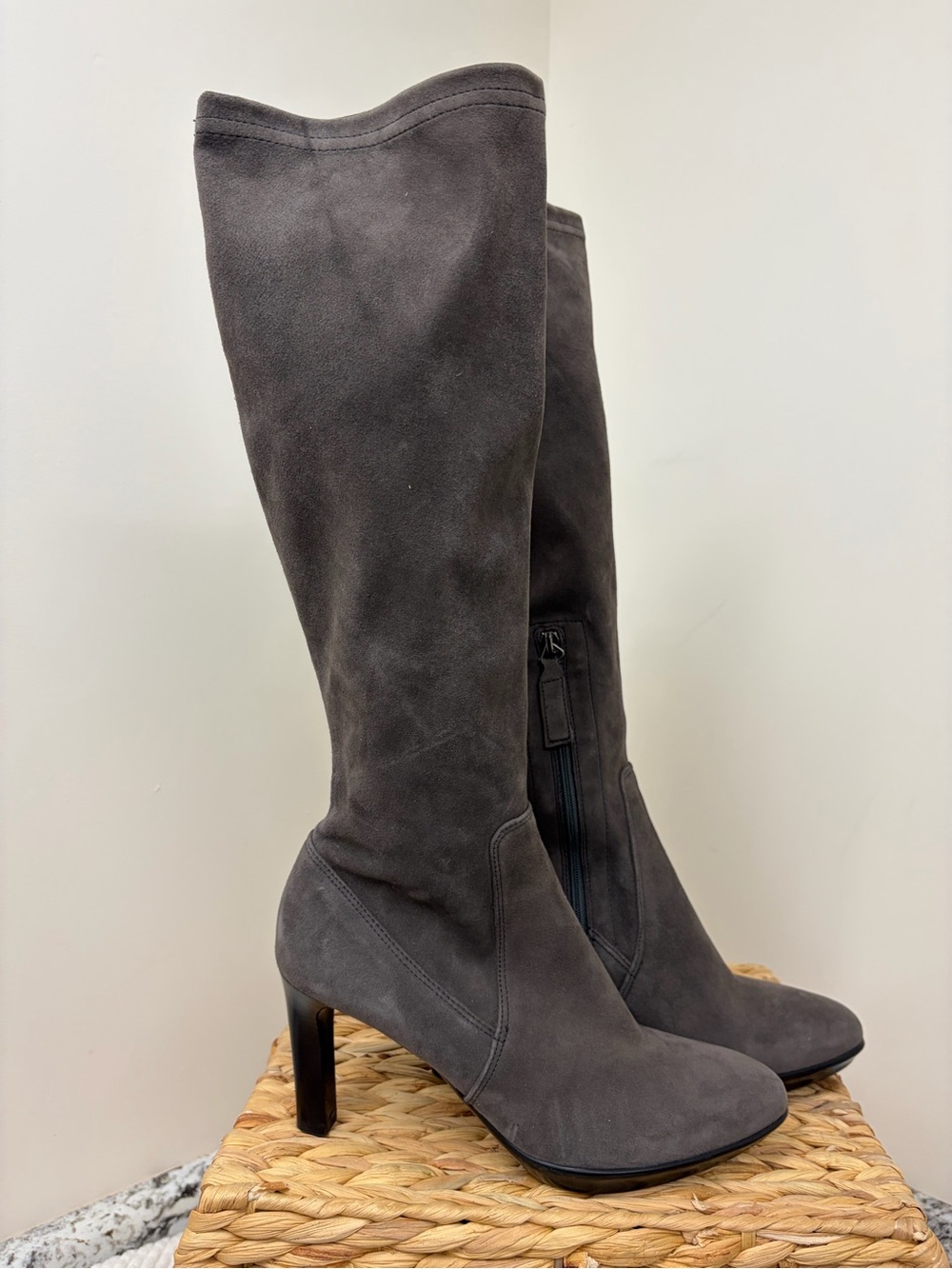 Aquatalia Charcoal Gray Suede Over-the-Knee Heeled Boots